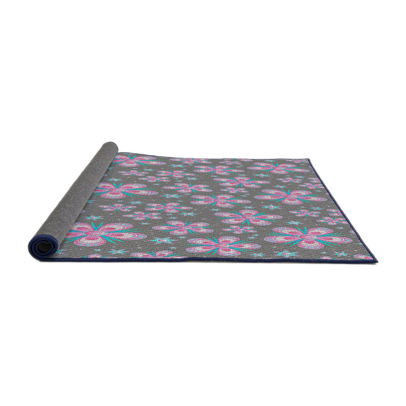 Tapis gris/zone rose à motifs, Rond 7 pi