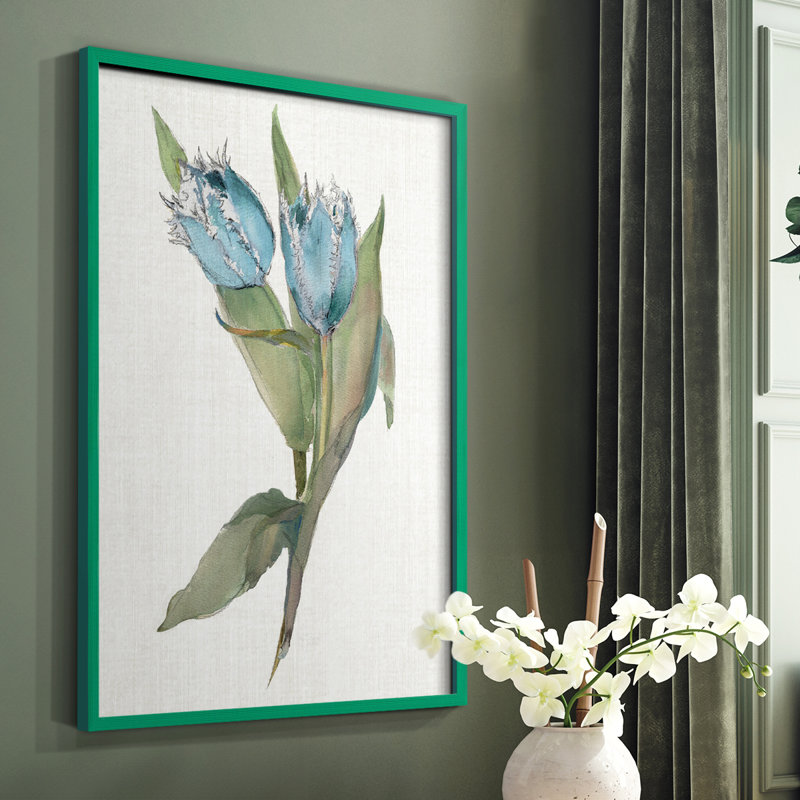 Blue Tulip Picks II Framed Print - Solid Wood, Green, 10" H x 8" W