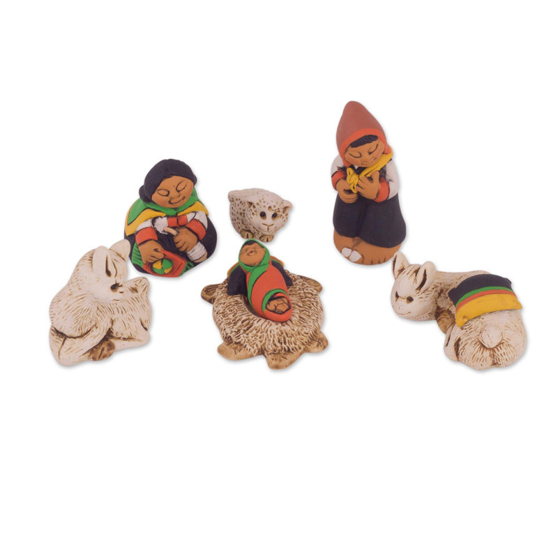 Ensemble de crèche de scène en céramique en céramique andes 7 pièces