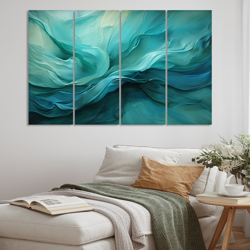 «Turquoise Tranquility V», impression sur toile de paysage abstrait - 4 panneaux