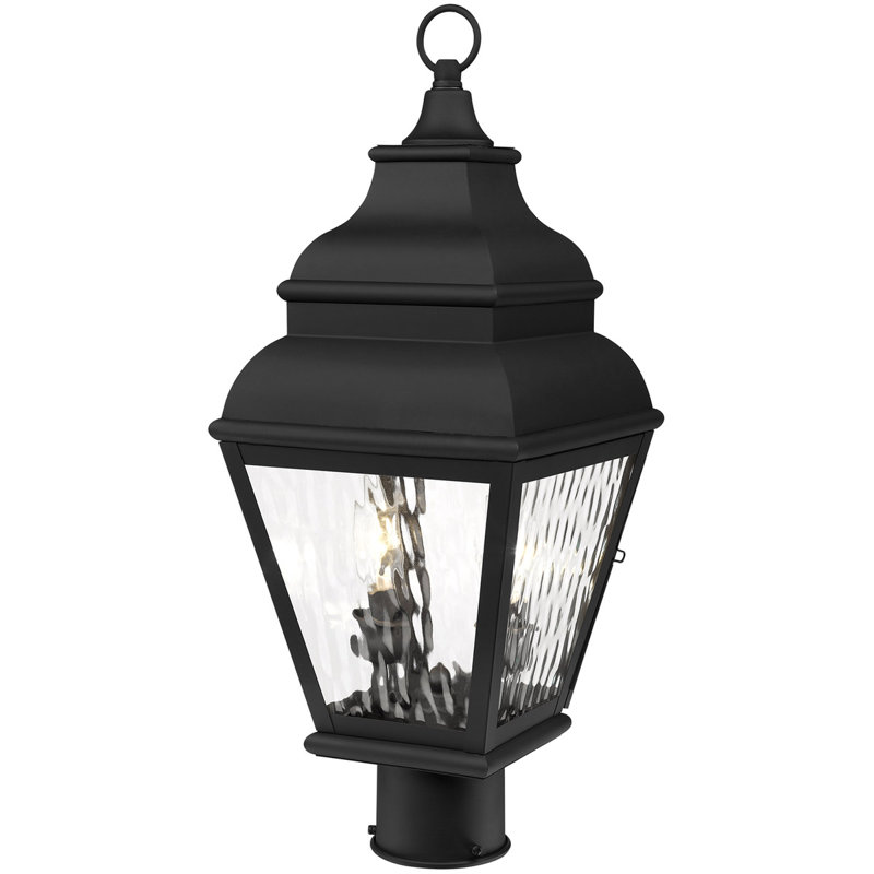 3 Light Post-Top Lantern Pendant with Clear Beveled Glass Shade Lighting Fixture, Black