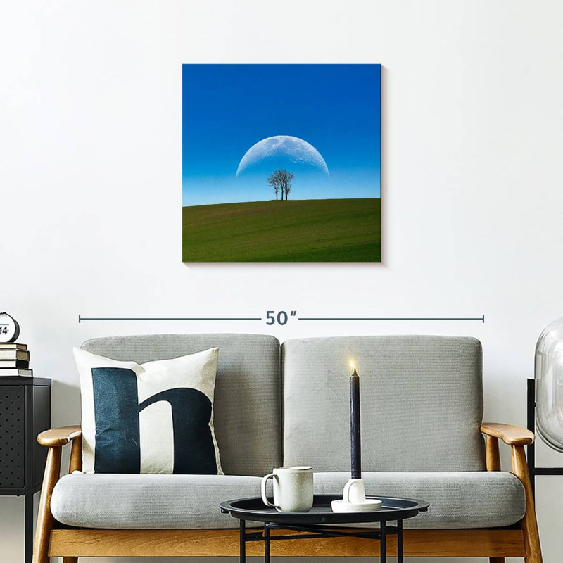 Oberle, crépuscule, lune et arbre, H 24 po x l 24 po
