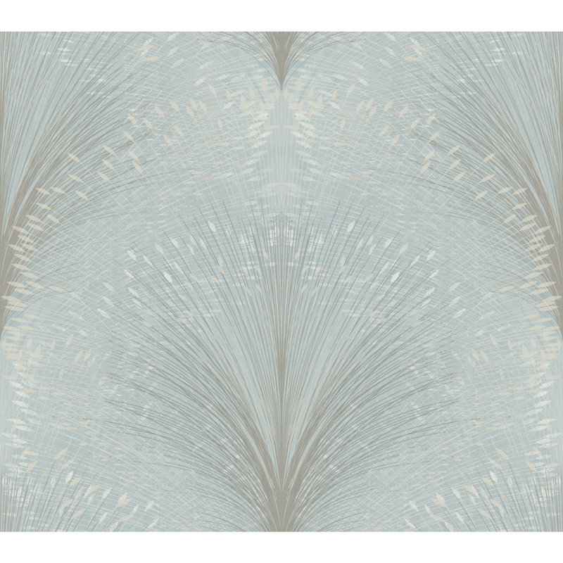 Papyrus Plume Floral Metallic Wallpaper Roll, Sky Blue