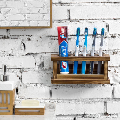 Bathroom Wall Wood Toothbrush Holder