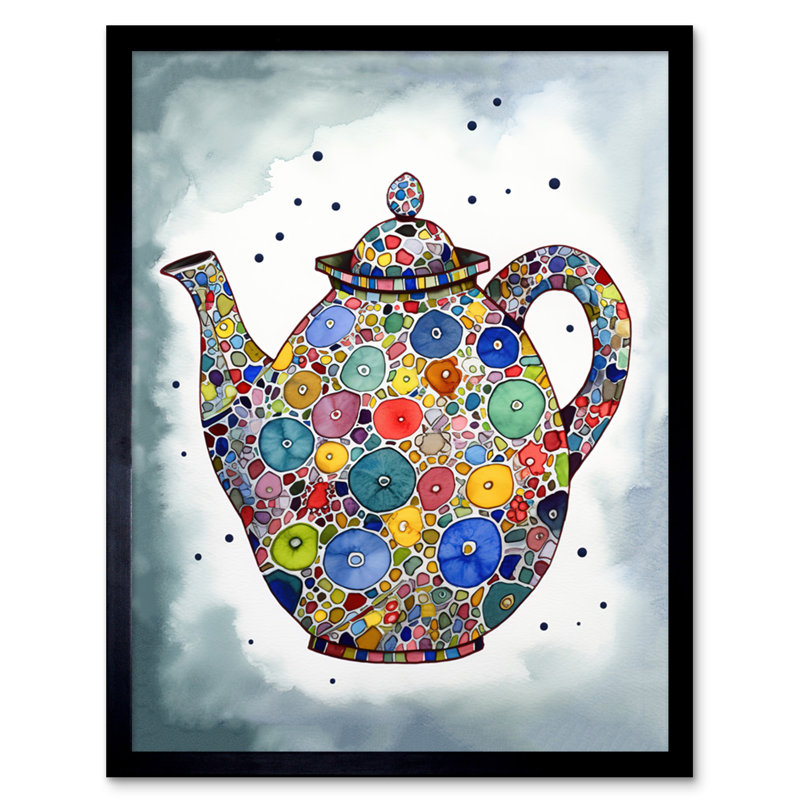 Colourful Teapot Folk Art Kitchen Artwork Framed Wall Art Print 9X7 Inch