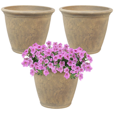 Blough 24" x 24" x 20" Round Polyresin Outdoor Planter Pot - Beige - Set of 3