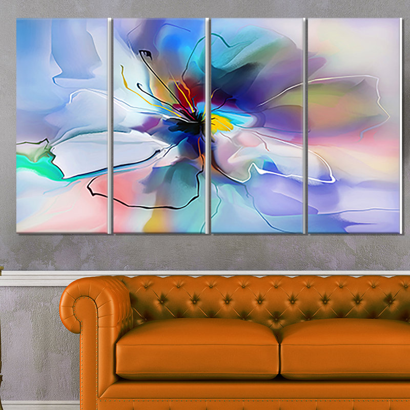 « abstract creative blue fleur », ensemble de 4 reproductions d’art sur toiles tendues