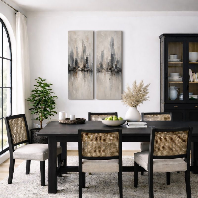 Reflet d'une silhouette urbaine aux tons neutres et doux – Ensemble de 2 impressions sur toile 32 po x 12 po x 2 po