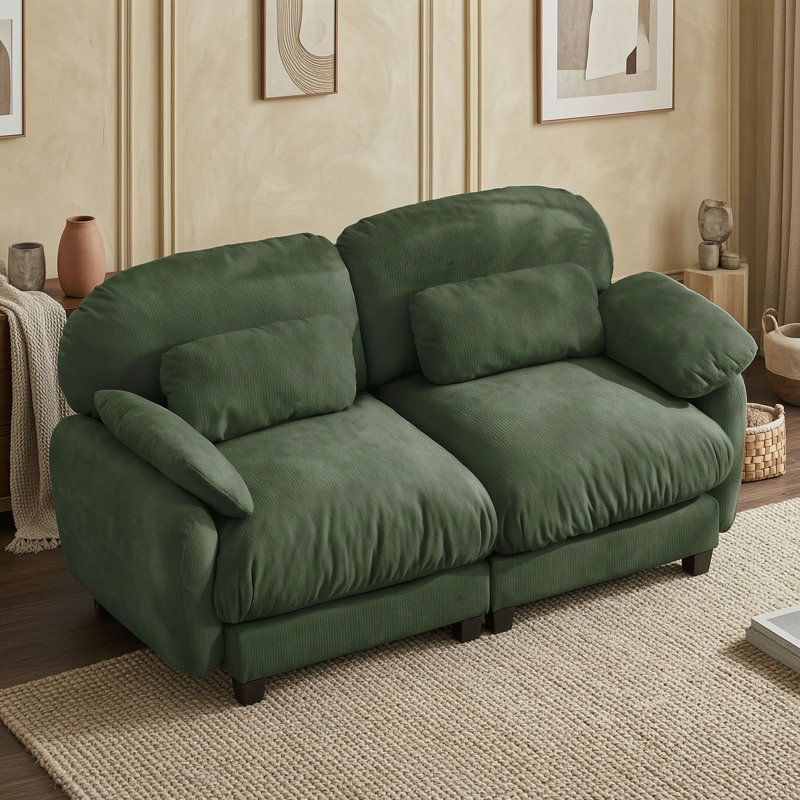 Canapé modulaire Cloud 2 places en chenille avec assises profondes et coussins lombaires, Vert