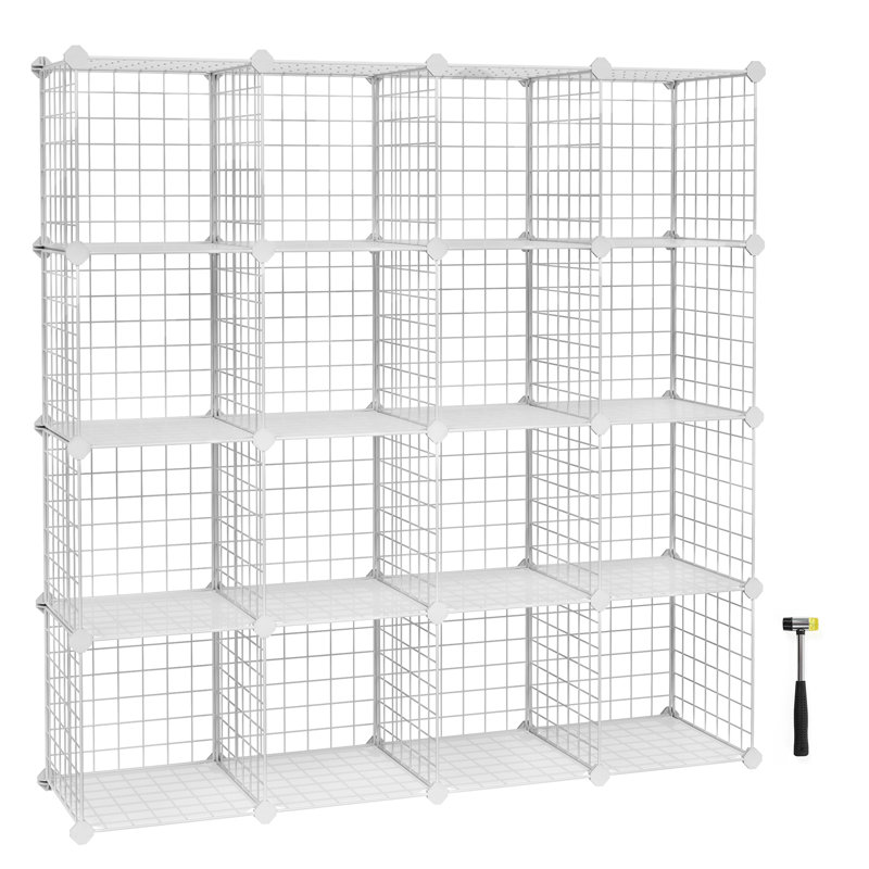 Mccroy Iron Cube Bookcase, White, 123cm H x 123cm W x 31cm D