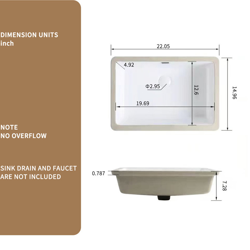 Rectangular Undermount Bathroom Sink, 22 *15 Inch, White High - Fired Vessel Non Yellowing, , Acid , Adds Style To Inch Ceramic Quality, Contemporary And Minimalist, Scratch, Overflow
