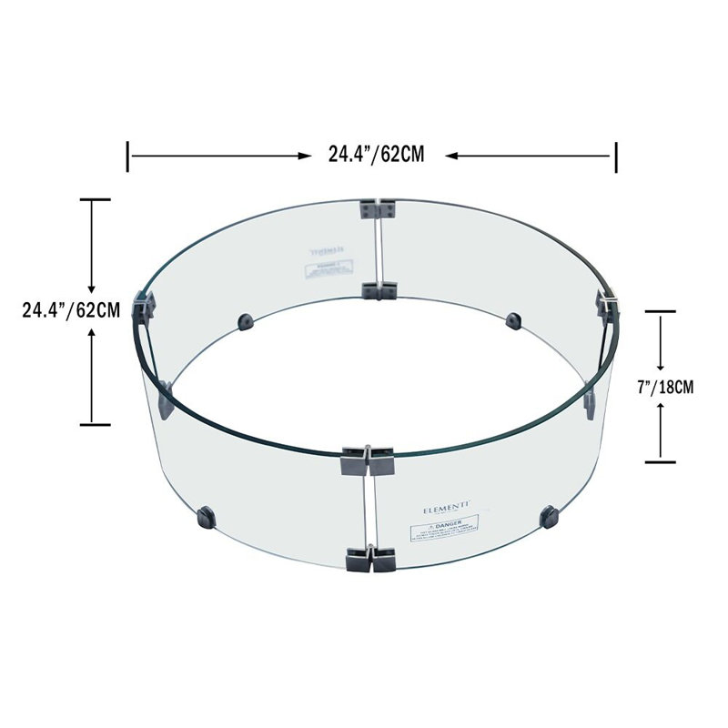 Round Tempered Glass Wind Screen for Fire Pit with Stainless Steel Clips