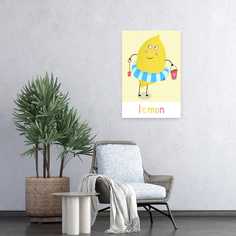 «Summer Lemon Beach Fun Playful Beach Fruit», reproduction d'art, H 24 po x l 16 po