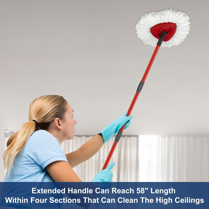 Manche de rechange pour vadrouille Spin - Bâton de remplacement pour poignée de vadrouille 30 po à 58 po à 4 sections compatible avec la vadrouille Spin O-Ceda, poignée EasyWring pour le nettoyage des planchers (tête et base de vadrouille non incluses)