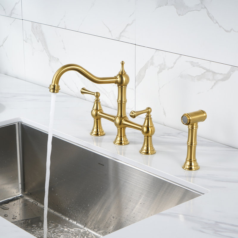 Bridge Faucet, Gold, With Side Spray