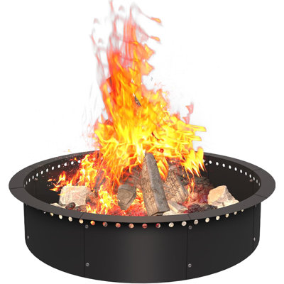 39 Inch Smokeless Fire Pit Ring Insert Outdoor, Heavy Duty Metal Steel DIY Firepit Rim Liner Round Campfire Rings For Outside Wood Burning Above Or In-Ground, Black
