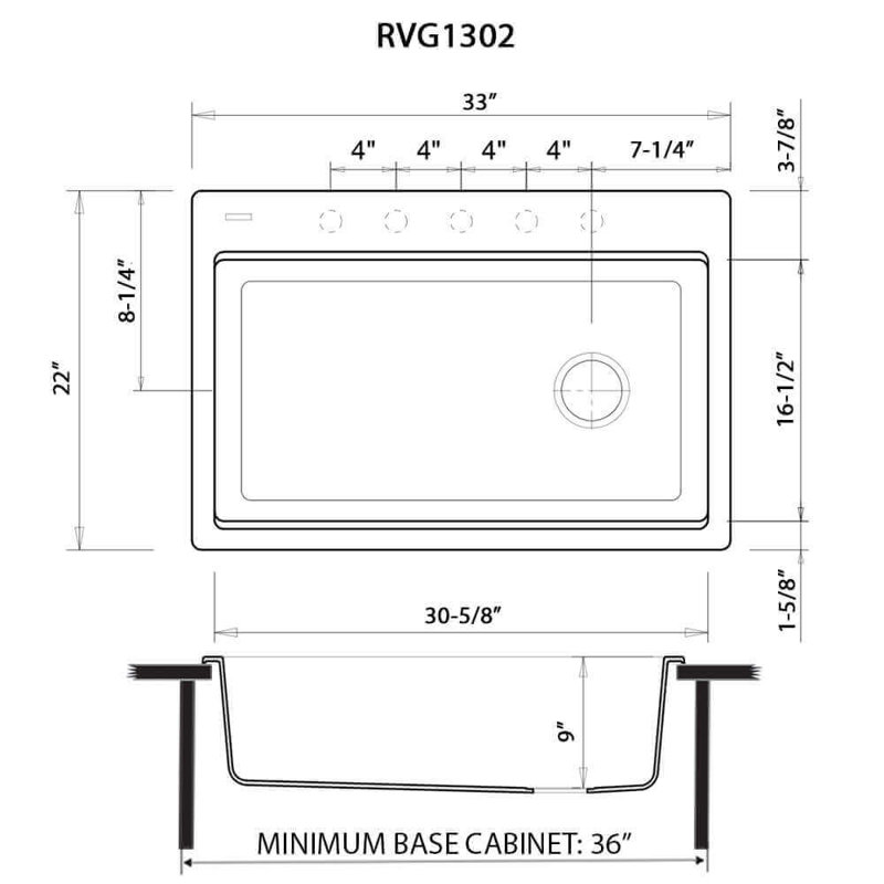 Ruvati 33" L x 22" W Drop-In Kitchen Sink with Accessories, Midnight Black