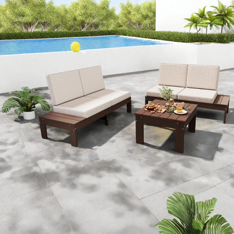 Canapés de patio peu encombrants, ensemble moderne en plastique PEHD pour la cour