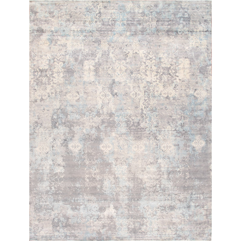 Tapis gris / turquoise tissé à la main Mirage, Rectangle 6 pi x 9 pi