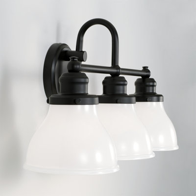 3-Light Milk Glass Vanity In Matte Black