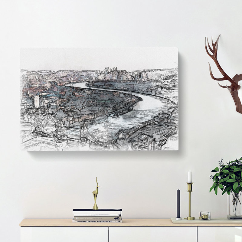 River Thames And London Skyline - Wrapped Canvas Painting, 35cm H x 50cm W x 3cm D