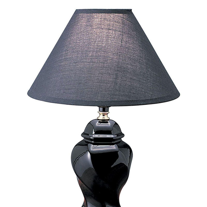 Lampe de table en céramique de 13 po de haut, en forme d'urne avec finition noire, abat-jour en lin, Noir, Noir