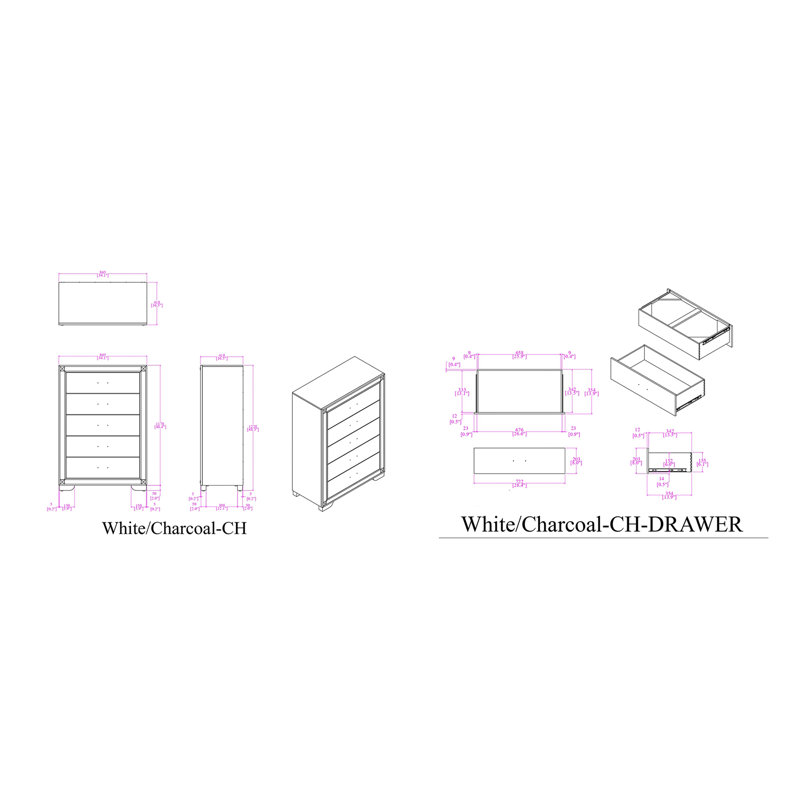 Soulmarie White 5PC King Bedroom Set, White, King
