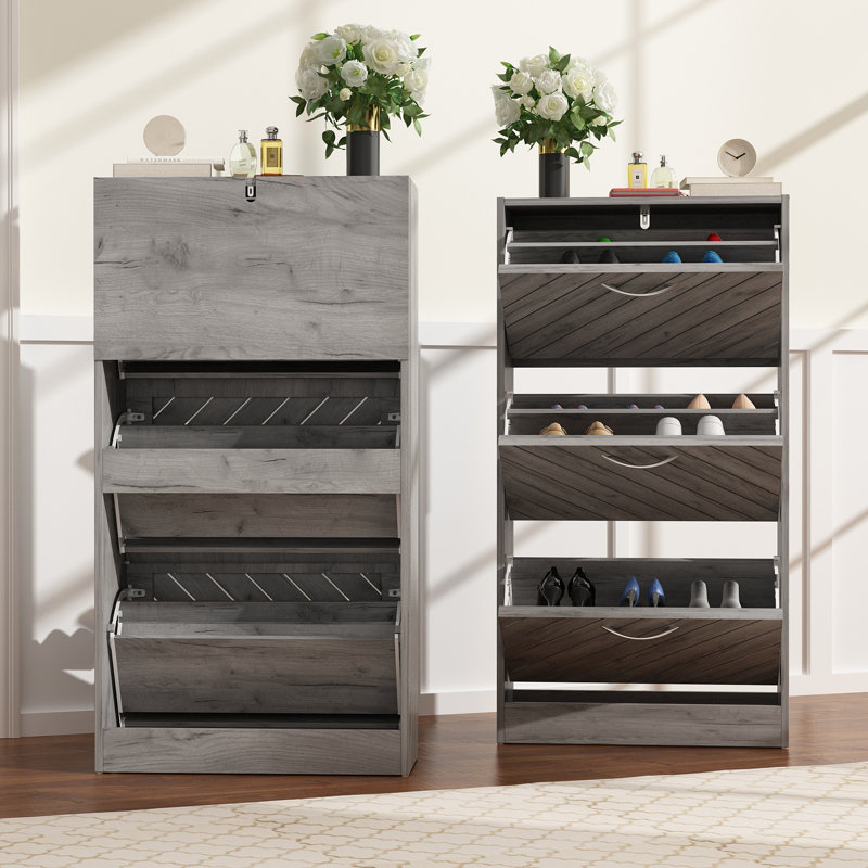 12 Pair Shoe Storage Cabinet, Gray