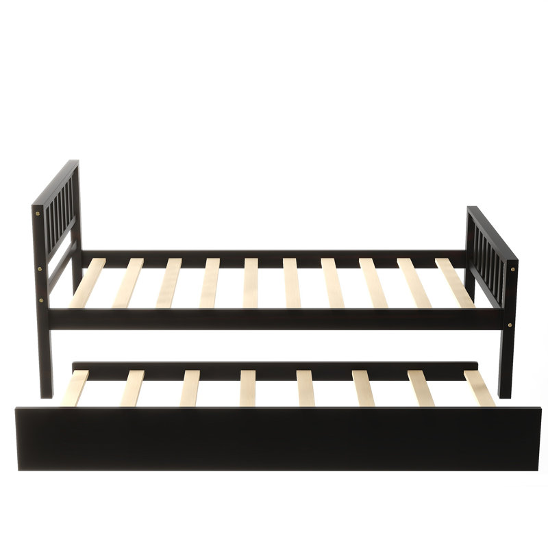 Lit simple avec lit gigogne, cadre de lit plateforme avec tête et pied de lit