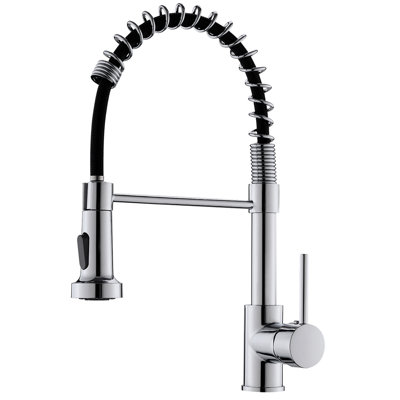 Robinet de cuisine contemporain avec poignée rétractable, poignée simple, grande arche, écoulement d'eau stable, finition de trou de corrosion commerciale, ressort en duvet classique moderne, multifonctionnel,