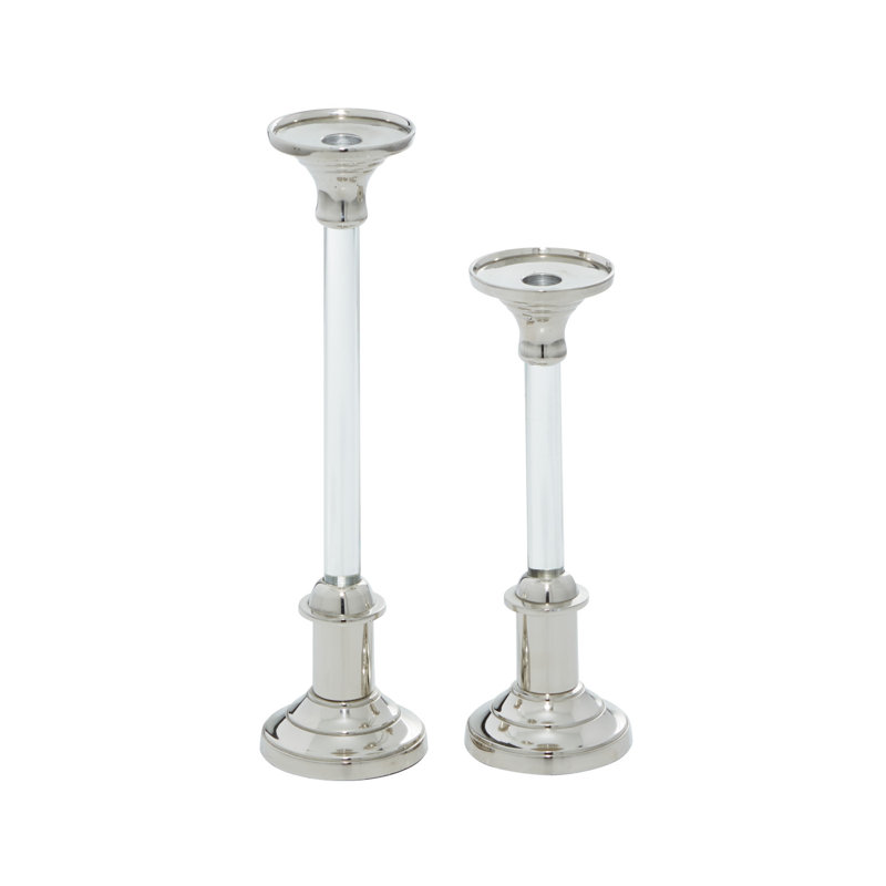 Elegant Silver Aluminum 15.6'' Tabletop Candlestick Pair