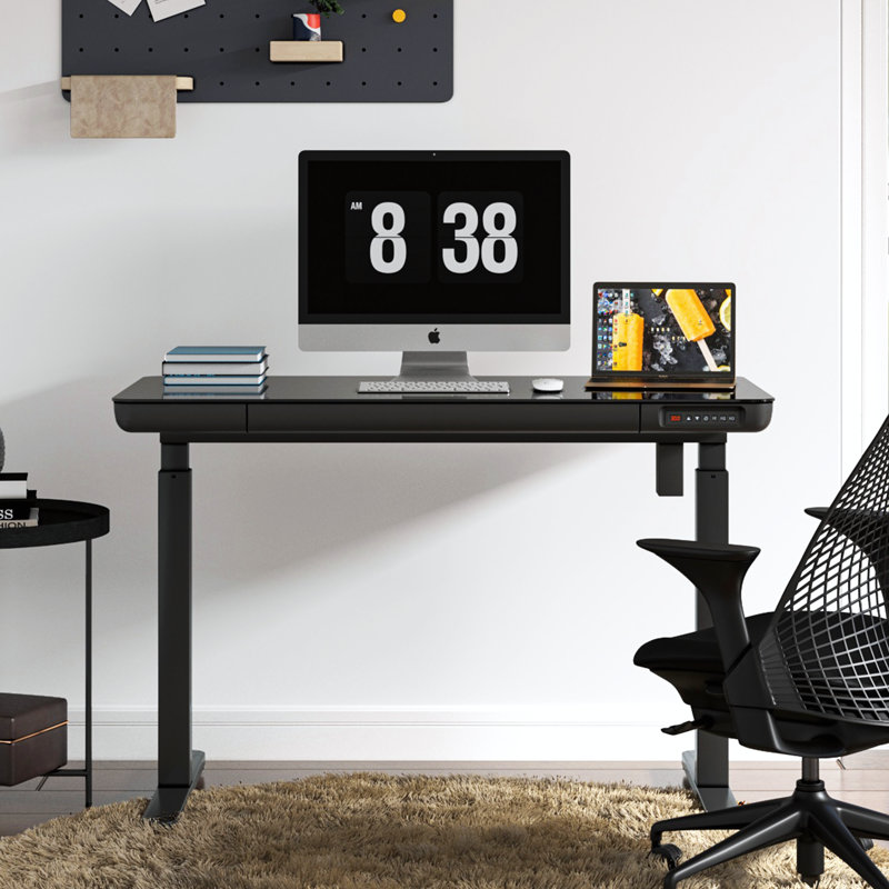 Bureau debout à hauteur ajustable en verre avec tiroir Keb Home Office, Noir