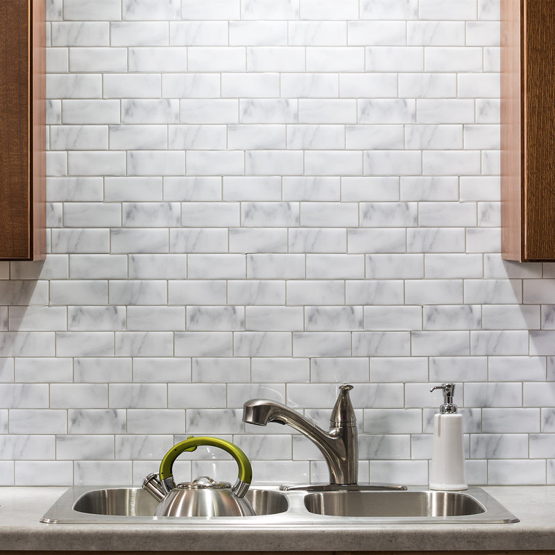 Tack Tile Peel & Stick Vinyl Backsplash Subway, White