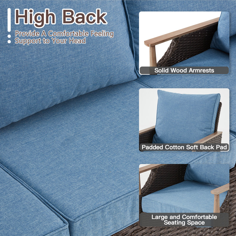 Ensemble de meubles de patio 7 pièces avec fauteuil pivotant, Bleu