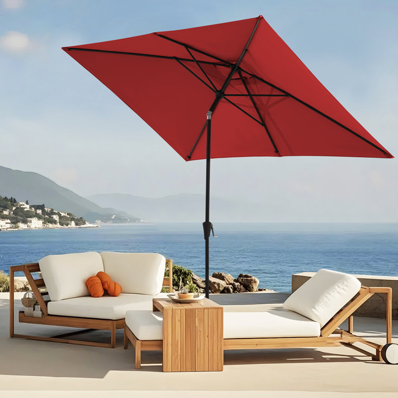 Parasol de marché rectangulaire inclinable 10 pi x 6 pi 5 po Le, Rouge
