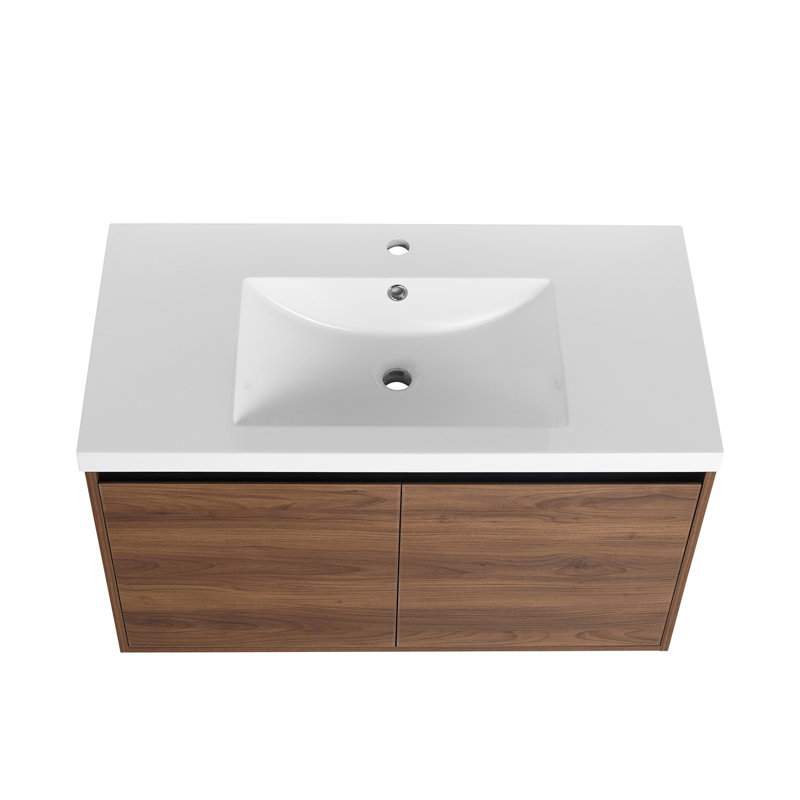 Bathroom Vanity With Resin Countertop Sink 2 Doors Bathroom Cabinet Set, Brown