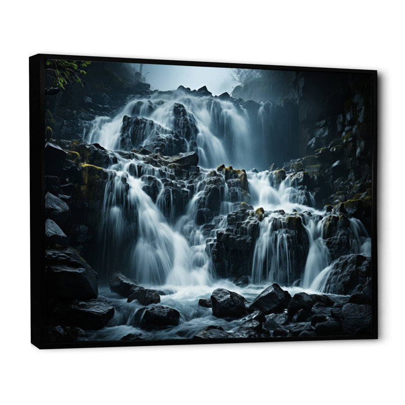 Waterfall Eernal Cascade IV, reproduction d'art sur toile, 34" H x 44" W, Cadre flottant noir