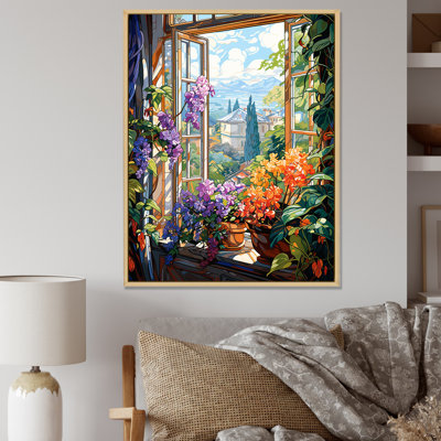 Fleur mauve, fenêtre, jardins III - art mural floral