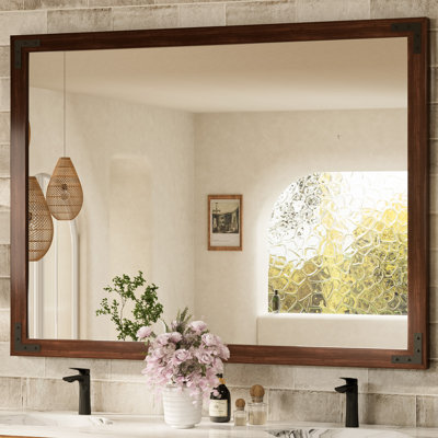 Gwenneth Rectangle Wood Mirror for Bathroom, Solid Pine Wood
