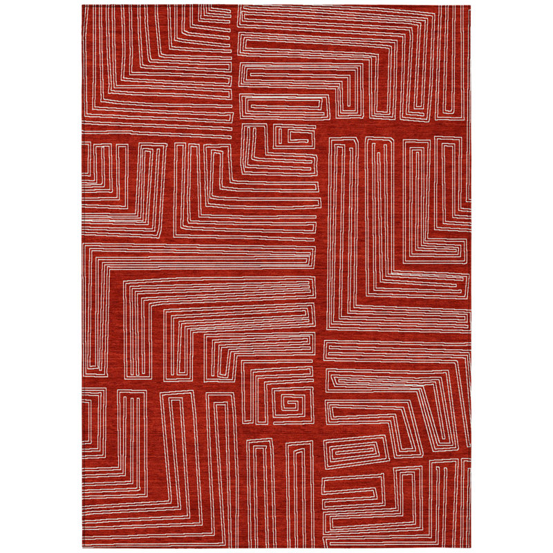 HomeRoots 3' X 5' Red And Ivory Geometric Washable Indoor Outdoor Area Rug