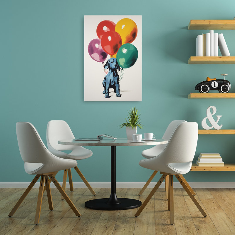 Chiot ballon coloré, impression d'art ludique et coloré, H 36 po x l 24 po