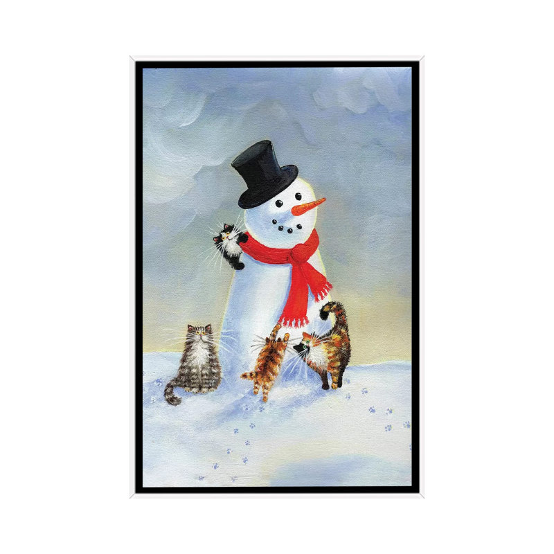 « Snow Cats » par Kim Haskins, reproduction d’art, Toile blanche encadrée, Pas de tapis, H 40 po x l 26 po x P 1,5 po