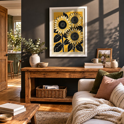 Golden Sunflowers Botanical - Framed Print
