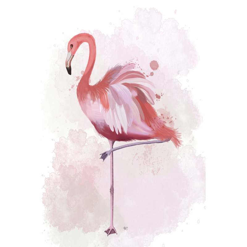 Fluffy Flamingo 4 by Fab Funky - Painting Print, 30cm H x 20cm W, Wrapped Canvas