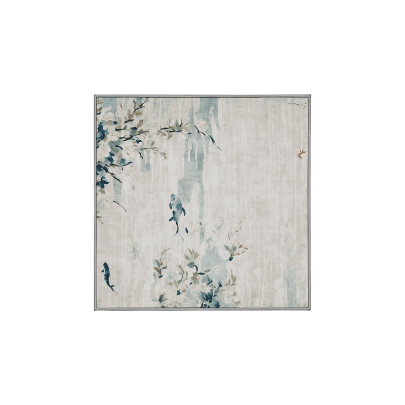 Machine Washable Gray Area Rug, Square 3'