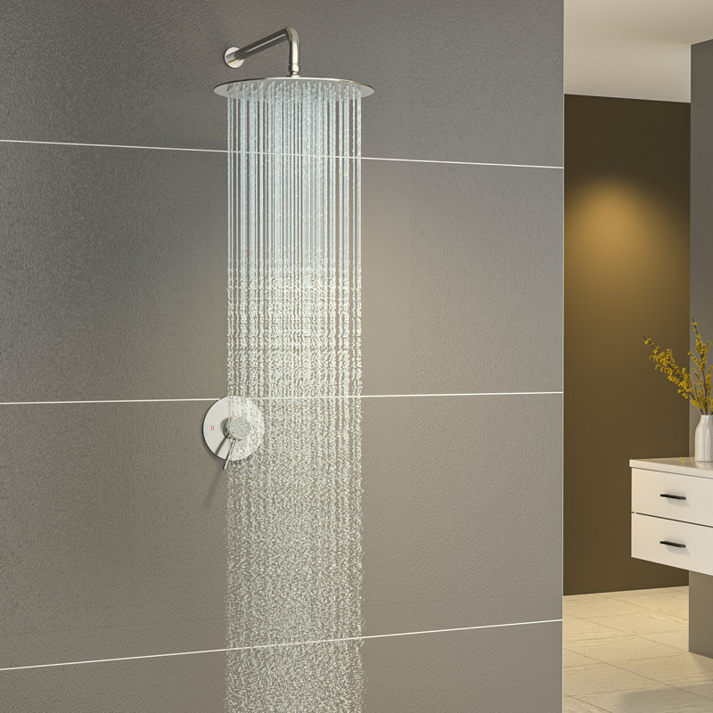 10" Round Rainfall Shower Head Shower System with Rough-in Valve, Brushed Nickel