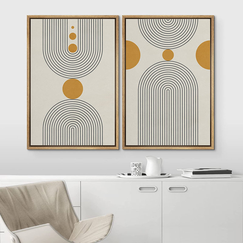 Style Mid-Century moderne Boho IDEA4WALL, reproduction d'art sur toile encadrée à pois jaunes, spirale géométrique, nature sauvage, illustrations, décoration rustique pour le salon, la chambre à coucher.