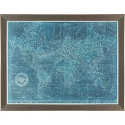« azure world map », impression encadrée