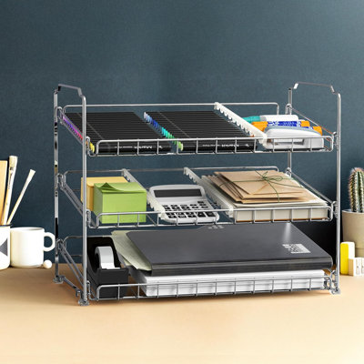 Support de rangement empilable pour garde-manger / armoire - P 11,5 po x l 17 po x H 13,75 po, peut contenir 36 canettes, distributeur de nourriture à 3 niveaux, chrome