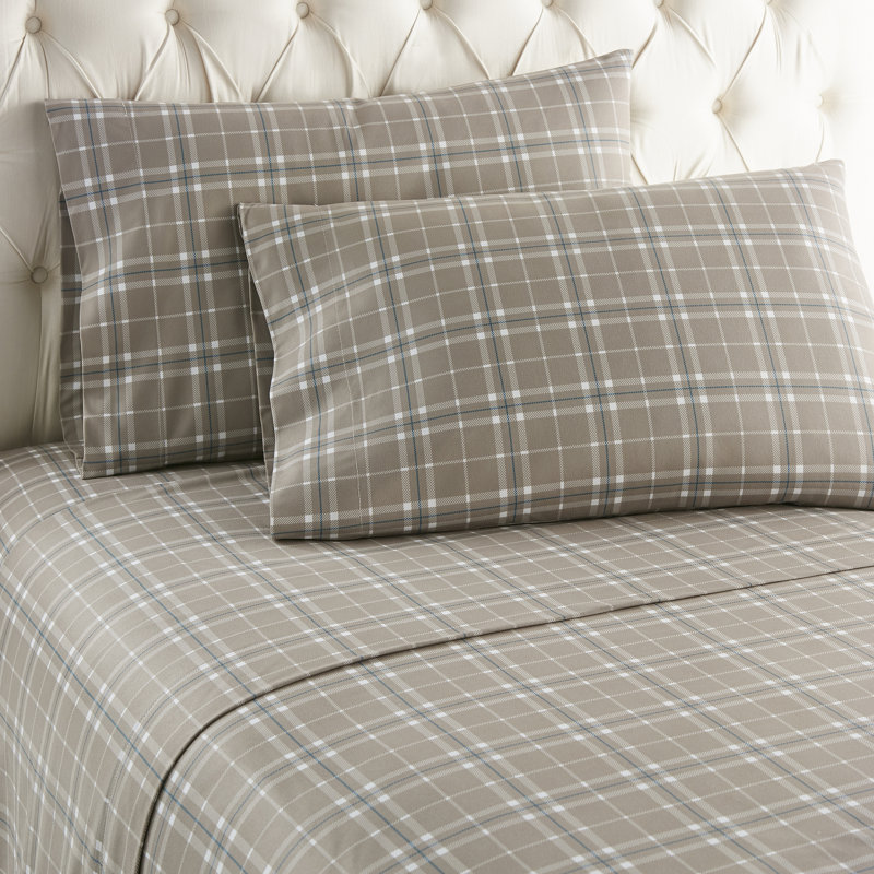Ensemble de draps Micro Flannel®, Ensemble de draps pour lit simple avec 1 taie d'or, Écorce à carreaux Carlton